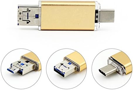 YooType 32GB Ultra Compact USB Stick Cellphone External Memory Expansion With Type C Micro USB 3 in1 Connector For Samsung Series Huawei Xiaomi Nexus Google Chromebook Pixel and Macbook(Gold)
