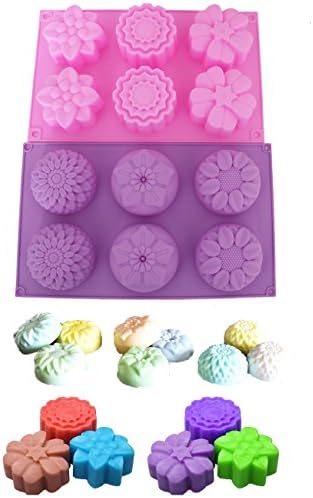 Kisweet 2 Set 6 Cavity Assorted Silicone Flower Soap Mold Handmade DIY Chocolate Cake Baking Molds Biscuit Cake Muffine Tray