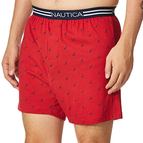 Nautica Herren Klassische Shorts aus Baumwolle mit Lockerem Strick Boxershorts, Sails Red, Medium