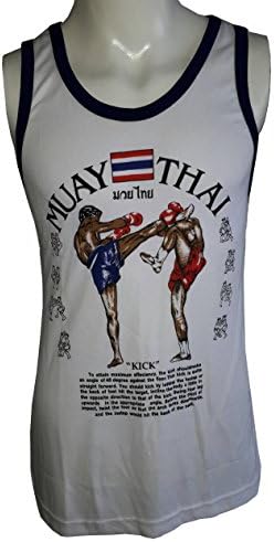 PAPAYA SHOP Muay Thai Men's Sport Running Vest Singlet Tank Tops T-shirts Size M 100% Cotton (L, White)