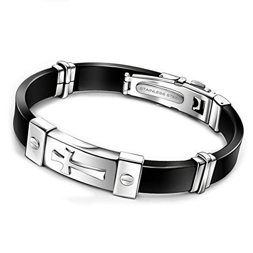 Men's Stainless Steel Black and Sliver Cross Bracelet (Cross-X-)