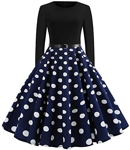 Saingace Women Girls Vintage Dots Evening Birthday Party Prom Swing High-Waist Dress with Belt