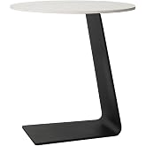Cre Cra Side Table with Marble Top Metal Black C Shaped End Table Modern Sofa Side End Table Coffee Round Side Desk for Couch Living Room Bedroom