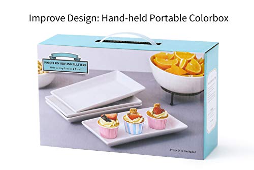 Porcelain Serving Platters Rectangular Trays for Party, Microwave And Dishwasher Safe Set of 4,12 inch
