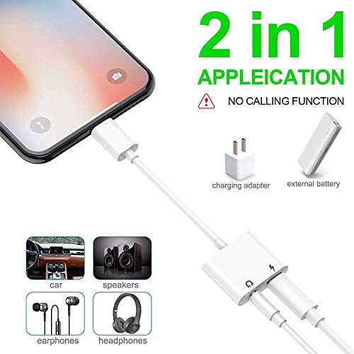 for iPhone 3.5mm Headphone Adapter Splitter Cable Accessories Aux Cable for iPhone8/8 Plus/7/7Plus/11/X/XR 2 in 1 Audio Adapter & Charger Dongle Adaptor Earphone Audio Connector Support All iOS Syste