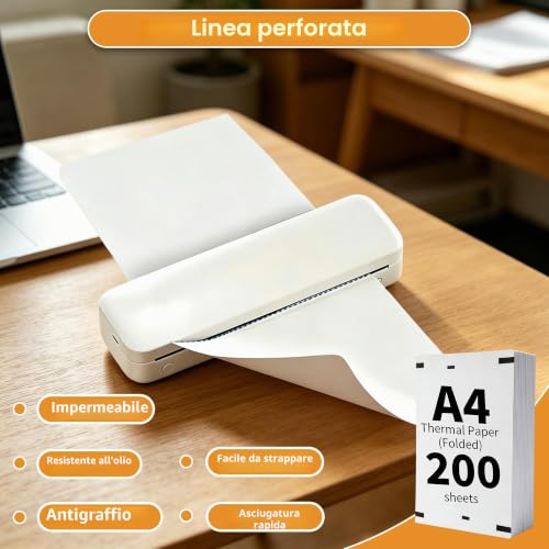 (200 Sheets) A4 Thermal Printer Paper, Foldable Thermal Paper, Compatible with Most Thermal Printers, BPA-Free, Suitable for Thermal Printers for Documents and Web