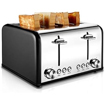 Toaster 4 Slice, CUSIBOX Stainless Steel Toaster with Bagel, Defrost, Cancel Function, Extra Wide Slots, 6 Bread Shade Settings, 1650W, Black