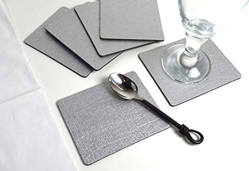 Set of 6 Artisan Silver Bonded Leather Coasters, Made in The UK