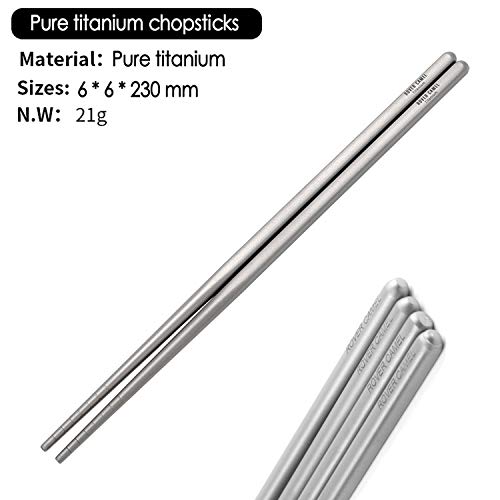 Rover camel 1 Pair of Ultra Lightweight Reusable hollow Pure titanium Chopsticks and 1 Pure titanium Straw,with Free Aluminium Case Strong Healthy (Gray-Pure titanium)