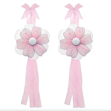 Flower Curtain Tiebacks Pink Multi Layered Nylon Flowers Pair Set