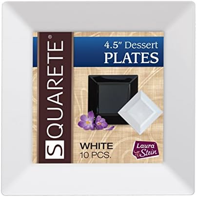 Squarete 4.5'' inch White Party Plates Dessert Plates Hard Plastic Elegant Disposable 10 Dessert Plates Per Package Pack of 4…