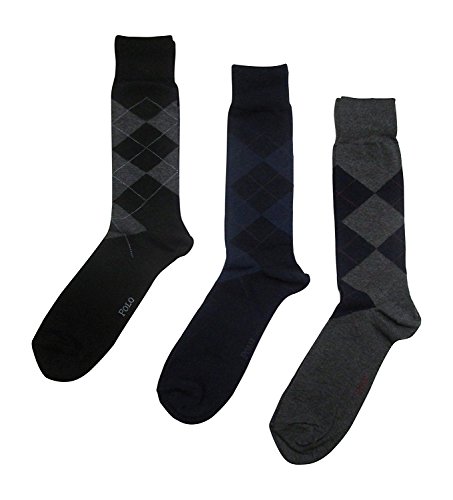 Polo Ralph Lauren Mens' Extended Size Argyle Dress Socks 3-pack (13-16, Assorted)