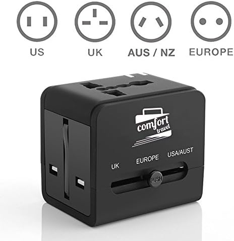 Comfort Travel, Universal Worldwide All In One Travel Adapter, Dual USB Charging Port (Black)