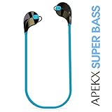 APEKX Wireless 4.1 Bluetooth Stereo In-Ear Lightweight Headphones, Earbuds, Earphones, Headset (Sports, Running, Jogging, Gym, Workout with Mic QY7 Blue Secure Fit Ear Hooks)