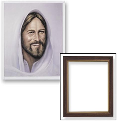 Gerffert Collection Smiling Jesus Christ Framed Portrait Print, 13 Inch (Wood Tone Finish Frame)