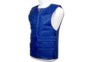 PWVests Leather Motorcycle Vest Men/Unisex Size Large Royal Blue | Chest: 44 In | Length: 25.5 In
