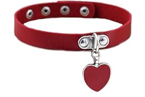 AKOAK Fashion Cool Rock Style Steampunk Punk Goth Heart-Shape Pendant Link PU Leather Collar Choker Necklace(Red)