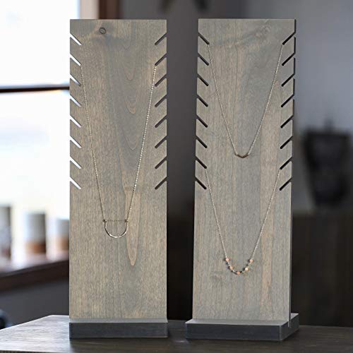 Set of 2 Wood Necklace Display Stands Wood Jewelry Display Stands - 18 inches tall Slotted Solid Hardwood Craft Show Display Retail Display Jewellery Display - Thumbnail 6