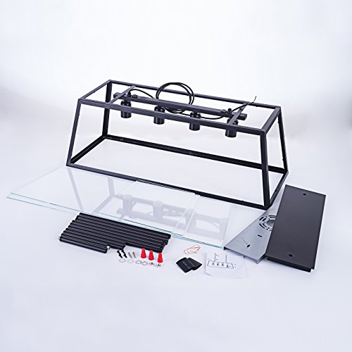 Morley Glass Linear Chandelier, 4-Light Industrial Island Pendant Lighting with Matte Black Frame for Dining Room, Kitchen by Lanros - Thumbnail 7