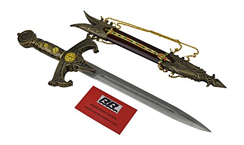 Rogue River Tactical Medieval Royal Lords Royalty Dagger 17 Inch Assassins Dagger Knight Short Sword Renaissance Style Fantasy Knife with Sheath