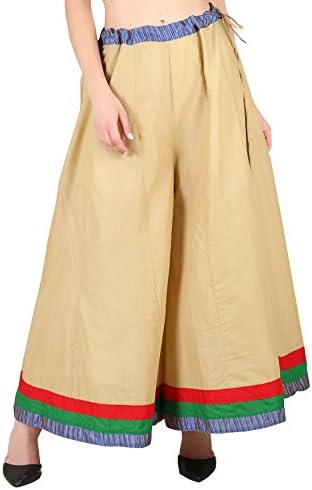 Shararat Women's Palazzo Pants Cotton Loose Flared Wide Leg Free Size Sharara