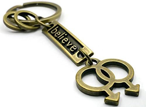 BrownBeans, Brass Tone Retro Style Pride LGBT Gay Men Couple Keychain Key Chains Ring (BBKC1013)