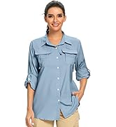 Women's UPF Long Sleeve Fishing Shirts Button Up Hiking Safari Shirts Sun Protection and Quick Dry