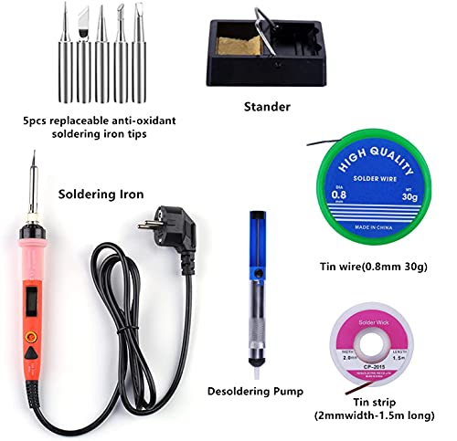 Lötkolben Set Digital, SRMTCH 80W Präzisions-Lötkolben mit LCD-Display, Professionelles Löt-Kit mit einstellbarer Temperatur 200-450 ℃, EIN / AUS-Schalter (Orange)