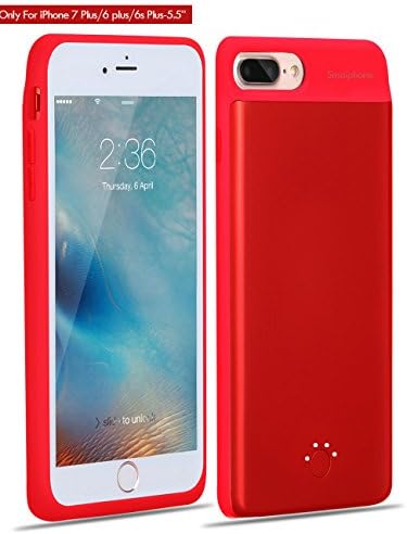 iPhone 7 Plus Battery Case,Smaiphone Ultra Thin Extended Rechargeable Battery Case for iPhone 7 Plus / iPhone 6 Plus / iPhone 6s Plus with 4000mAh Capacity (5.5"- Red - iPhone 7 Plus)