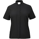 BLESSUME Women Clergy Tab Collared Shirt Long/Short Sleeve Button-Down Blouse
