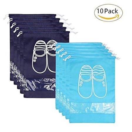 BELLESTYLE 10 Stück Schuhbeutel mit Zugband Staubdicht Breathable Organizer mit transparenten Fenster Travel Shoe Storage Bag