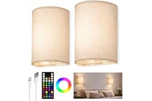 EZVALO Battery Operated Wall Sconce, Rechargeable Wall Sconces Set of Two with Remote, 3 Color & 80 RGB Wireless Wall Lights,