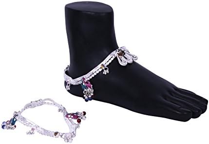 Silver Plated Multicolor Stone Studded Ghungroo Anklet