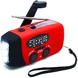 ANTOPM Solar Emergency Hand Crank AM/FM NOAA Weather Radio Self Battery Powered Hand cranked Alert Radio LED Flashlight 1000mAh Power Bank Phone Charger with USB Cable,Red