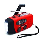 ANTOPM Solar Emergency Hand Crank AM/FM NOAA Weather Radio Self Battery Powered Hand cranked Alert Radio LED Flashlight 1000mAh Power Bank Phone Charger with USB Cable,Red