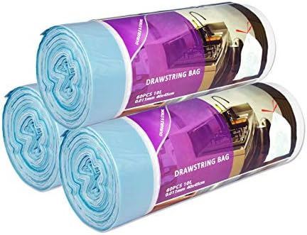 Trash Bags, HOYT Garbage Bags Rubbish Bags with Portable Drawstring, Eco-Friendly Recyclable, 10L, 180 Counts, for Kitchen Livingroom Bedroom Bathroom Office
