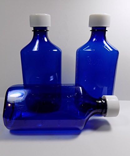 25 Pack Brand New Graduated Oval 8 Ounce Cobalt Blue RX Medicine/Liquor Bottles w/Caps