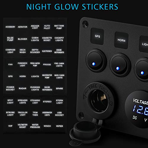 Kohree 4/5/6 Gang Marine Boat Rocker Switch Panel, 12V Waterproof RV