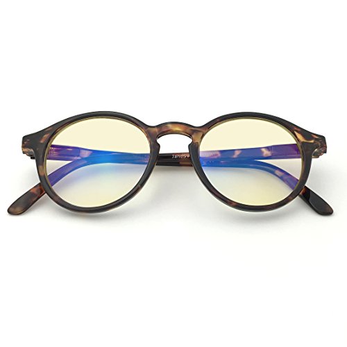J+S Blue Light Blocking Glasses for Women Men | Anti Eyestrain Headache Glare 400UV from Computer/Gaming/TV/Phones (Mana LCD lens - Round | Tortoise Shell Frame)