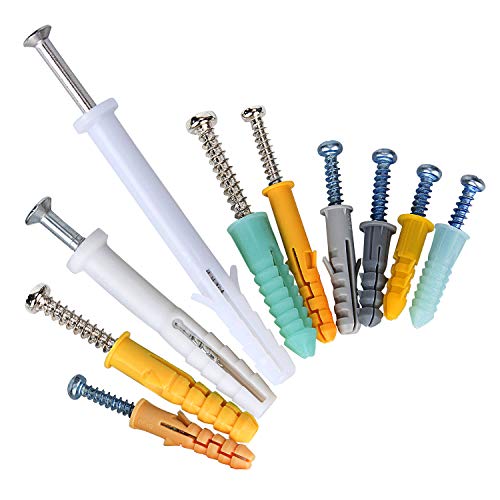 K Kwokker 220 Pieces Plastic Self Drilling Drywall Ribbed Anchors with Screws Assortment Kit, Perfect for Fixing Curtains, Calligraphy, Wall Cabinets, Lamps
