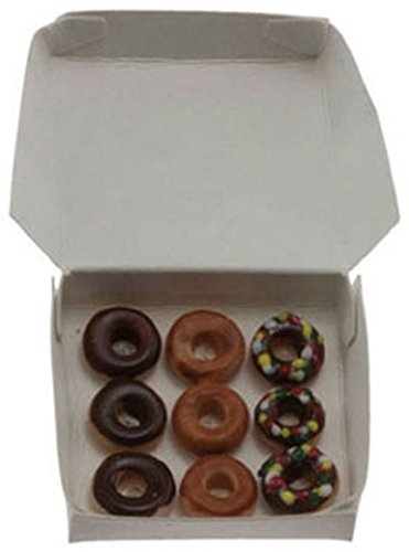 Dollhouse Miniature Set of 9 Yummy Donuts in a White Box