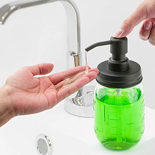 KEEGH Soap Dispenser Lids Stainless Steel Lotion Dispenser Pump Replacement for Mason Jar Bathroom Kitchen Accessories with Extra Straw Rustproof Leakproof (Black)