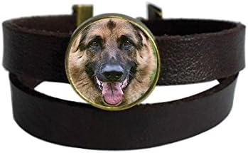 LAROK WAZZIT Two Layers Design Dark Brown Leather Cuff Bangle Nostalgic with Compass Navigation Vintage Rope Wristband Bracelet with Glass Pendant