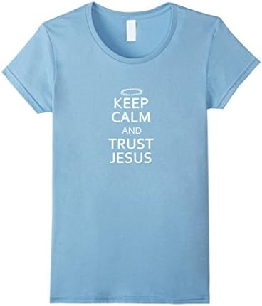 Women's Keep Calm And Trust Jesus T-shirt Christian Crown Of Thorns XL Baby Blue