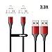 NetDot Gen10 3 in 1 Nylon Braided Magnetic Fast Charging Cable with Side LED Compatible with Micro USB & USB-C Smartphones Come with 3 Connectors Each Cable(3.3ft/2 Pack red)