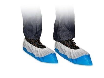 50 Stück Überschuhe mit Vliesbund OP Einwegschuhe C-PE Überzieher gehämmert Farbe: blau-weiß von Medi-Inn Extra Stark