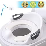 Potty Training Seat for Toddlers Toilet Seat Kids Potty Trainer Seats with Soft Cushion Handles for Round Oval Toilets Double Anti-Slip Design and Splash Guard for Boys and Girls (White)