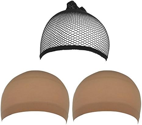 3 packs 2pc Skin Color Nylon Wig Cap and 1pc Open End Black Mesh Net Wig Cap Liner