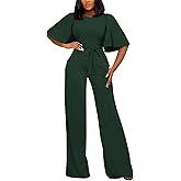 BessCops Womens Loose Short Sleeve Belted Wide Leg Pant Romper Jumpsuit Casual Business One Piece Outfits