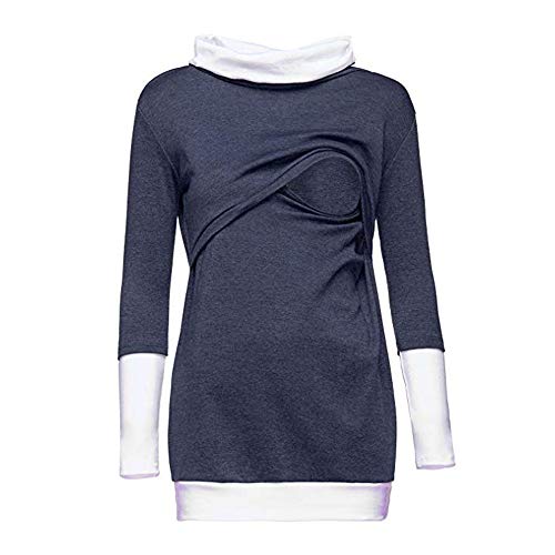 Londony ♥‿♥ Clearance Clothing 815,Women Colorblock Maternity Nursing Wrap Top Long Sleeve Double Layer Cap Blouse